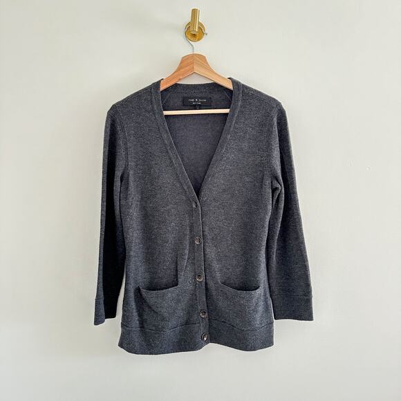 Rag & Bone Wool Blend V-Neck Button Front Cardigan in Gray M - Picture 1 of 5